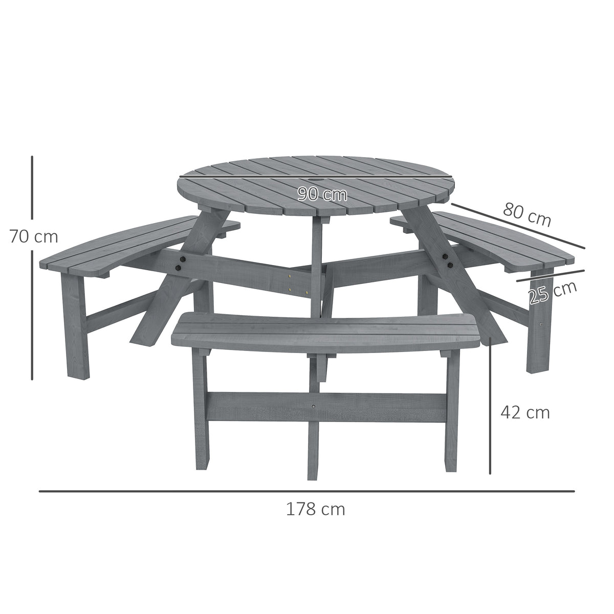 Outsunny 6-Person Fir Wood Patio Table & Bench Set with Parasol Hole – Garden Dining, Grey