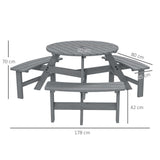 Outsunny 6-Person Fir Wood Patio Table & Bench Set with Parasol Hole – Garden Dining, Grey