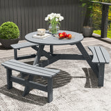 Outsunny 6-Person Fir Wood Patio Table & Bench Set with Parasol Hole – Garden Dining, Grey