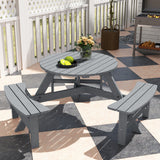 Outsunny 6-Person Fir Wood Patio Table & Bench Set with Parasol Hole – Garden Dining, Grey