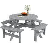 Outsunny 8-Seat Wooden Picnic Table with Benches & Parasol Hole – Fir Wood Garden Dining Set, Grey