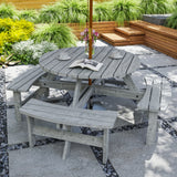 Outsunny 8-Seat Wooden Picnic Table with Benches & Parasol Hole – Fir Wood Garden Dining Set, Grey