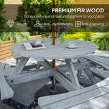Outsunny 8-Seat Wooden Picnic Table with Benches & Parasol Hole – Fir Wood Garden Dining Set, Grey