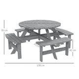 Outsunny 8-Seat Wooden Picnic Table with Benches & Parasol Hole – Fir Wood Garden Dining Set, Grey