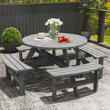 Outsunny 8-Seat Wooden Picnic Table with Benches & Parasol Hole – Fir Wood Garden Dining Set, Grey