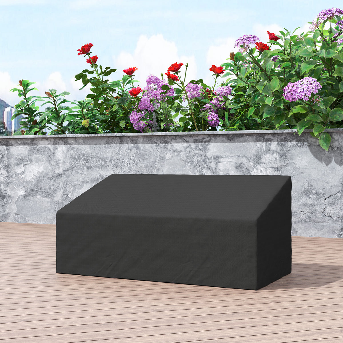 Outsunny 3 Seater Garden Sofa Cover – Waterproof 600D Oxford Fabric Rain Protector with Fixing Straps, Black
