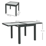 Outsunny Extendable Outdoor Dining Table with Tempered Glass Top, 80–160cm – Aluminium Patio Table, Black/Clear
