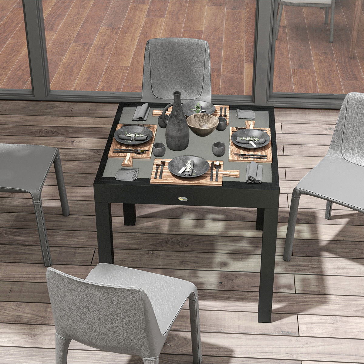 Outsunny Extendable Outdoor Dining Table with Tempered Glass Top, 80–160cm – Aluminium Patio Table, Black/Clear