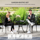 Outsunny 3-Piece Cast Aluminium Bistro Set with Parasol Hole, 2 Chairs & Round Table – Bronze