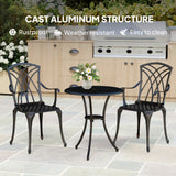 Outsunny 3-Piece Cast Aluminium Bistro Set with Parasol Hole, 2 Chairs & Round Table – Bronze
