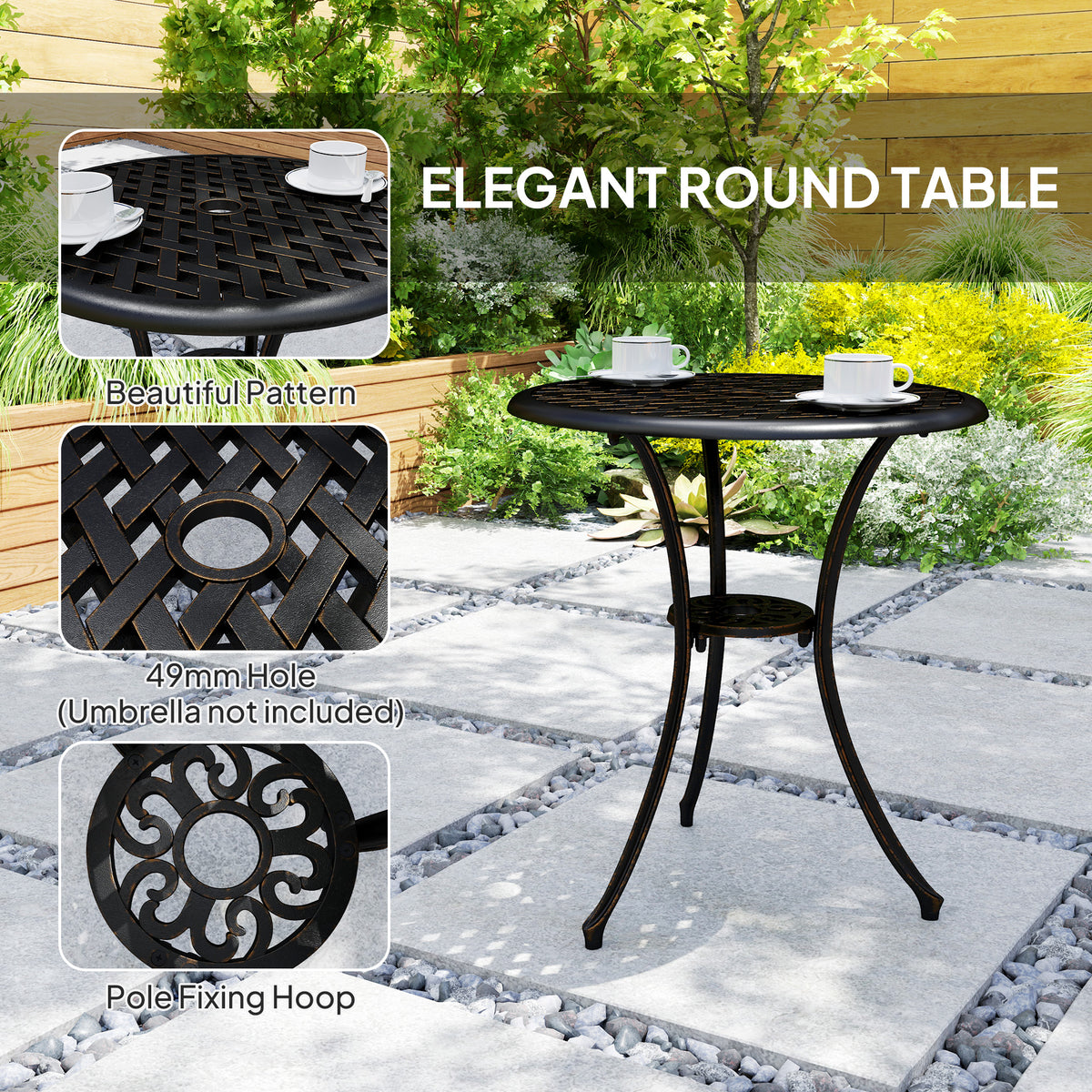 Outsunny 3-Piece Cast Aluminium Bistro Set with Parasol Hole, 2 Chairs & Round Table – Bronze