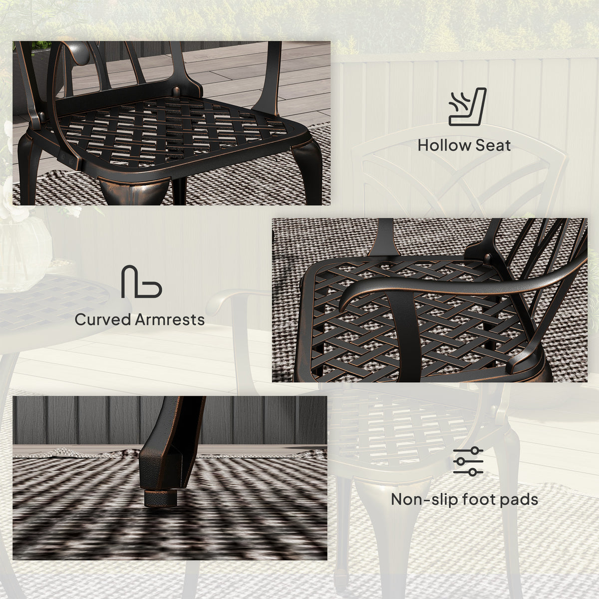 Outsunny 3-Piece Cast Aluminium Bistro Set with Parasol Hole, 2 Chairs & Round Table – Bronze