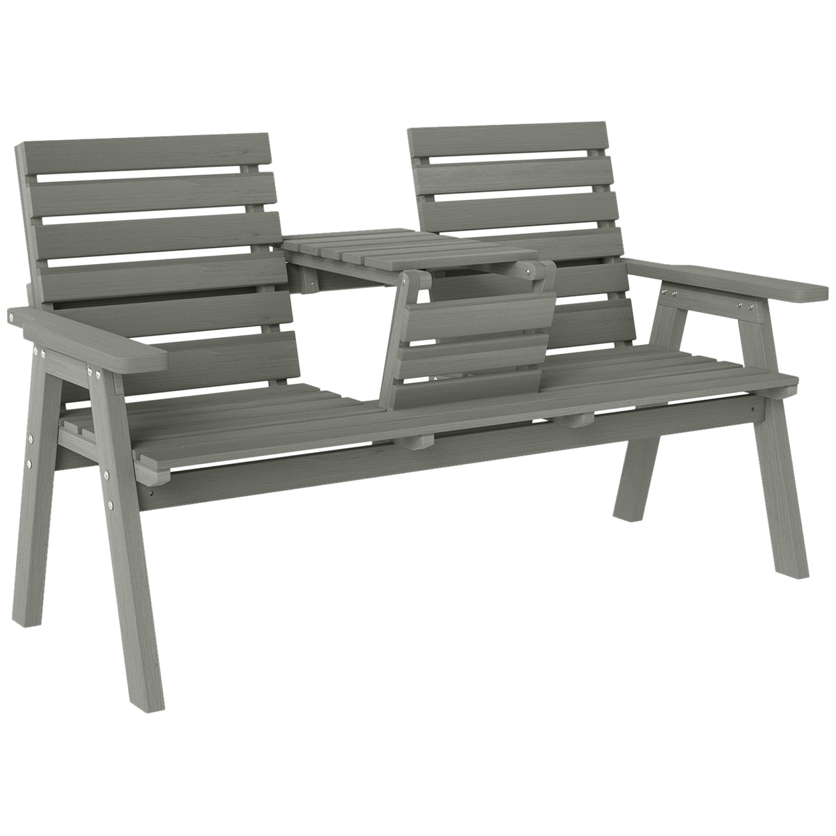 Outsunny Convertible 3-Seater Wooden Garden Bench with Fold-Down Table and Armrests – Fir Wood Outdoor Seating, Grey
