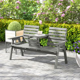 Outsunny Convertible 3-Seater Wooden Garden Bench with Fold-Down Table and Armrests – Fir Wood Outdoor Seating, Grey