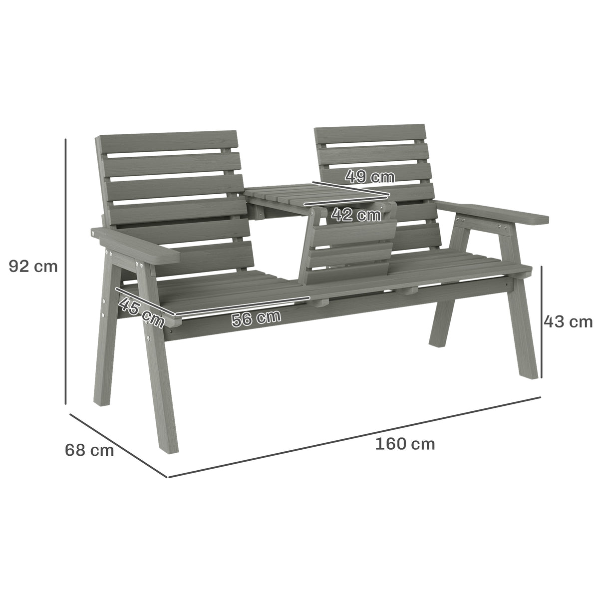 Outsunny Convertible 3-Seater Wooden Garden Bench with Fold-Down Table and Armrests – Fir Wood Outdoor Seating, Grey
