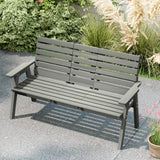 Outsunny Convertible 3-Seater Wooden Garden Bench with Fold-Down Table and Armrests – Fir Wood Outdoor Seating, Grey