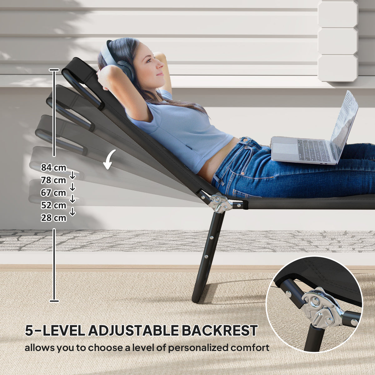 Outsunny 2-Pack Reclining Chaise Lounges with 5-Level Backrest & Steel Frame – Portable Sun Loungers, Black