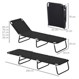 Outsunny 2-Pack Reclining Chaise Lounges with 5-Level Backrest & Steel Frame – Portable Sun Loungers, Black