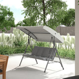 Outsunny 3-Person Porch Swing Bench with Adjustable Canopy, Steel Frame & Removable Cushion – Light Grey
