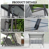Outsunny 3-Person Porch Swing Bench with Adjustable Canopy, Steel Frame & Removable Cushion – Light Grey