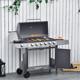 Outsunny 6+1 Burner Gas BBQ Grill with Side Burner, Side Tables, Cabinet & Wheels – Garden Barbecue, Grey