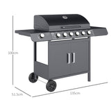 Outsunny 6+1 Burner Gas BBQ Grill with Side Burner, Side Tables, Cabinet & Wheels – Garden Barbecue, Grey
