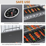 Outsunny 6+1 Burner Gas BBQ Grill with Side Burner, Side Tables, Cabinet & Wheels – Garden Barbecue, Grey