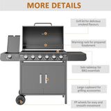 Outsunny 6+1 Burner Gas BBQ Grill with Side Burner, Side Tables, Cabinet & Wheels – Garden Barbecue, Grey
