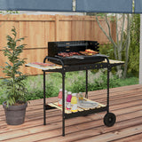 Outsunny Charcoal BBQ Grill Trolley with 5-Level Adjustable Height, Ash Catcher & Warming Rack – Black