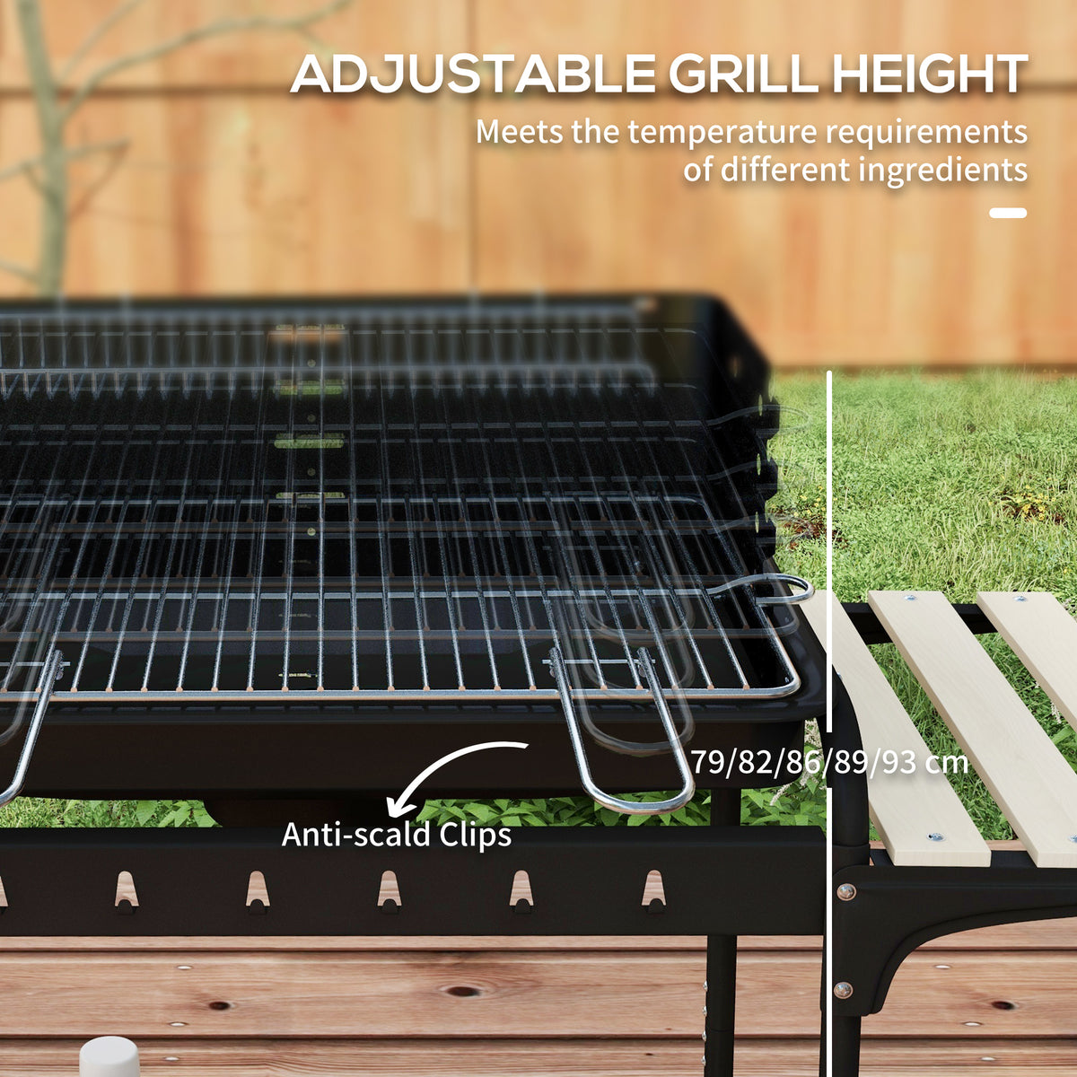 Outsunny Charcoal BBQ Grill Trolley with 5-Level Adjustable Height, Ash Catcher & Warming Rack – Black
