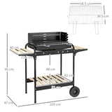 Outsunny Charcoal BBQ Grill Trolley with 5-Level Adjustable Height, Ash Catcher & Warming Rack – Black