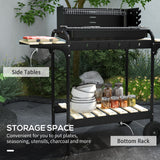 Outsunny Charcoal BBQ Grill Trolley with 5-Level Adjustable Height, Ash Catcher & Warming Rack – Black