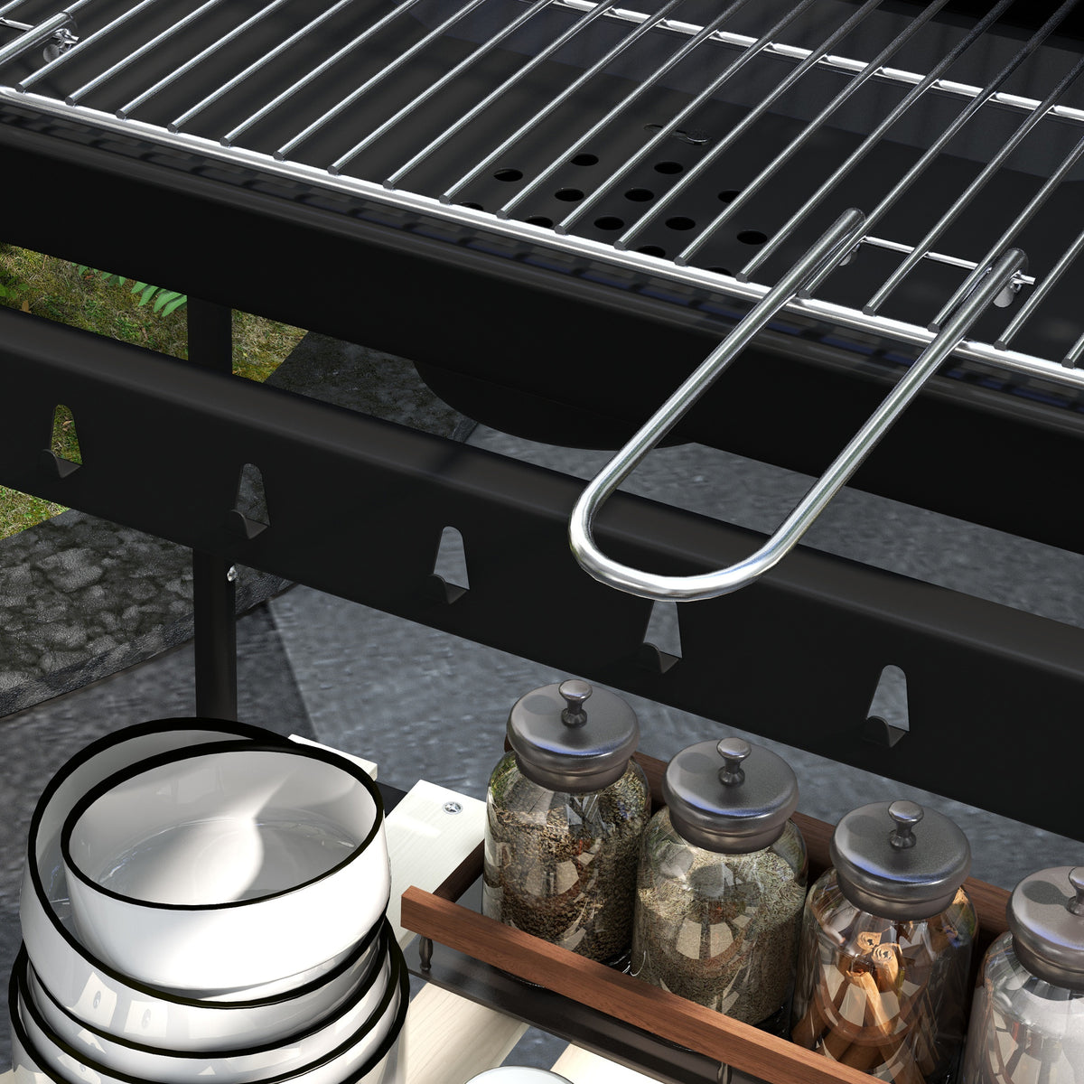 Outsunny Charcoal BBQ Grill Trolley with 5-Level Adjustable Height, Ash Catcher & Warming Rack – Black