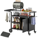 Outsunny Stainless Steel Outdoor BBQ Trolley with Foldable Side Table, Shelves & Gas Cylinder Storage, Black