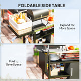 Outsunny Stainless Steel Outdoor BBQ Trolley with Foldable Side Table, Shelves & Gas Cylinder Storage, Black