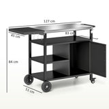Outsunny Stainless Steel Outdoor BBQ Trolley with Foldable Side Table, Shelves & Gas Cylinder Storage, Black
