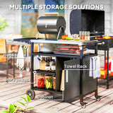 Outsunny Stainless Steel Outdoor BBQ Trolley with Foldable Side Table, Shelves & Gas Cylinder Storage, Black