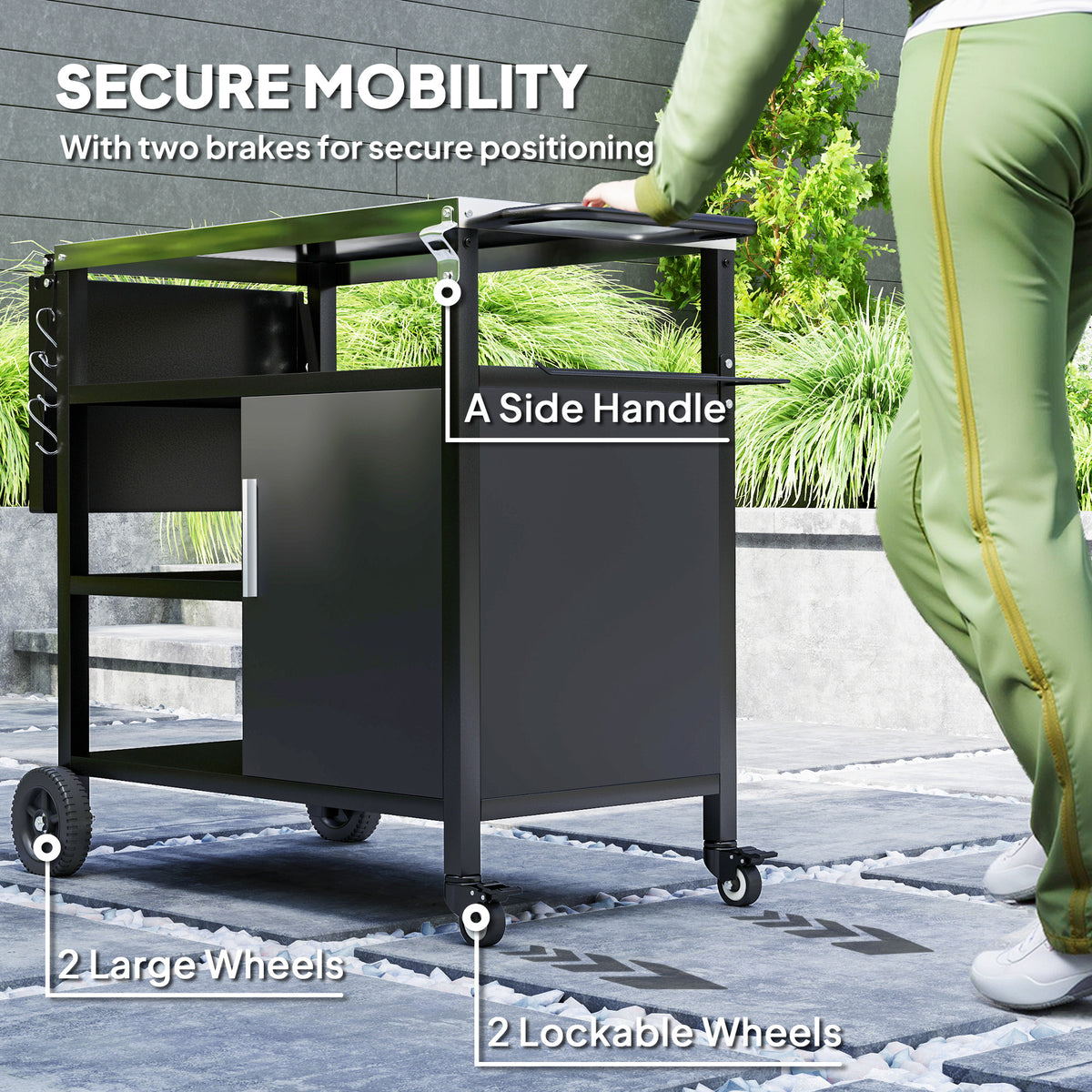 Outsunny Stainless Steel Outdoor BBQ Trolley with Foldable Side Table, Shelves & Gas Cylinder Storage, Black