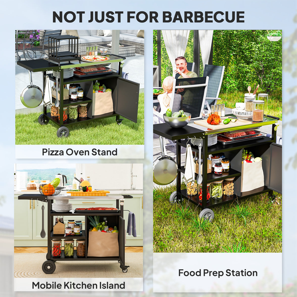 Outsunny Stainless Steel Outdoor BBQ Trolley with Foldable Side Table, Shelves & Gas Cylinder Storage, Black