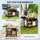 Outsunny Stainless Steel Outdoor BBQ Trolley with Foldable Side Table, Shelves & Gas Cylinder Storage, Black
