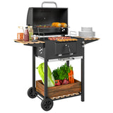Outsunny Charcoal BBQ Grill with Warming Rack, Thermometer, Side Shelves & Wheels – Garden Barbecue