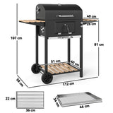 Outsunny Charcoal BBQ Grill with Warming Rack, Thermometer, Side Shelves & Wheels – Garden Barbecue