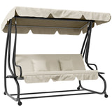 Outsunny 2-in-1 3-Seater Garden Swing Chair with Adjustable Canopy & Side Trays – Converts to Bed, Cream White
