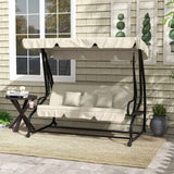 Outsunny 2-in-1 3-Seater Garden Swing Chair with Adjustable Canopy & Side Trays – Converts to Bed, Cream White