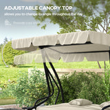 Outsunny 2-in-1 3-Seater Garden Swing Chair with Adjustable Canopy & Side Trays – Converts to Bed, Cream White