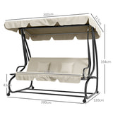 Outsunny 2-in-1 3-Seater Garden Swing Chair with Adjustable Canopy & Side Trays – Converts to Bed, Cream White