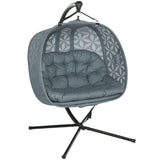 Outsunny Double Hanging Swing Chair with Stand & Cup Holders – 2-Seater Garden Hammock Chair, Charcoal Grey