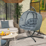 Outsunny Double Hanging Swing Chair with Stand & Cup Holders – 2-Seater Garden Hammock Chair, Charcoal Grey