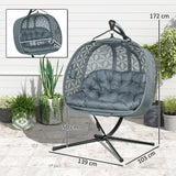 Outsunny Double Hanging Swing Chair with Stand & Cup Holders – 2-Seater Garden Hammock Chair, Charcoal Grey