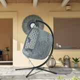 Outsunny Double Hanging Swing Chair with Stand & Cup Holders – 2-Seater Garden Hammock Chair, Charcoal Grey